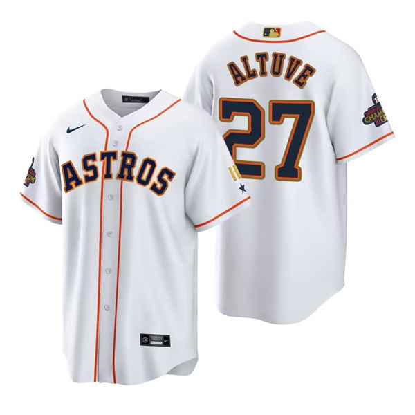 Men's White Houston Astros #27 Jose Altuve Gold 2022 World Series Champions Stitched Baseball Jersey